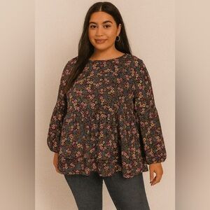 💗5 for $25💗 Time and Tru Floral Boxy 3/4 Sleeve Blouse